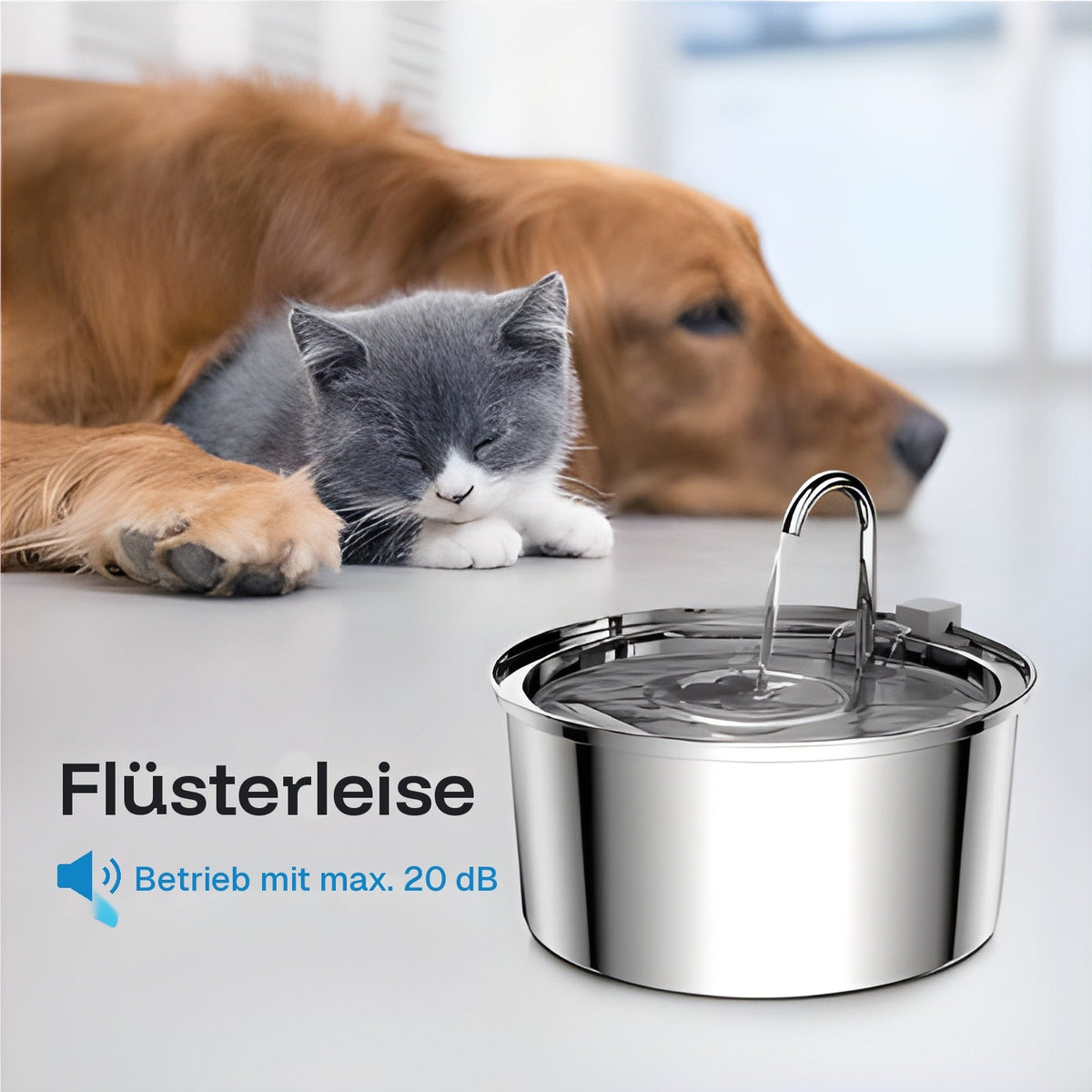 Flüsterleiser Trinkbrunnen – Betrieb mit max. 20 dB